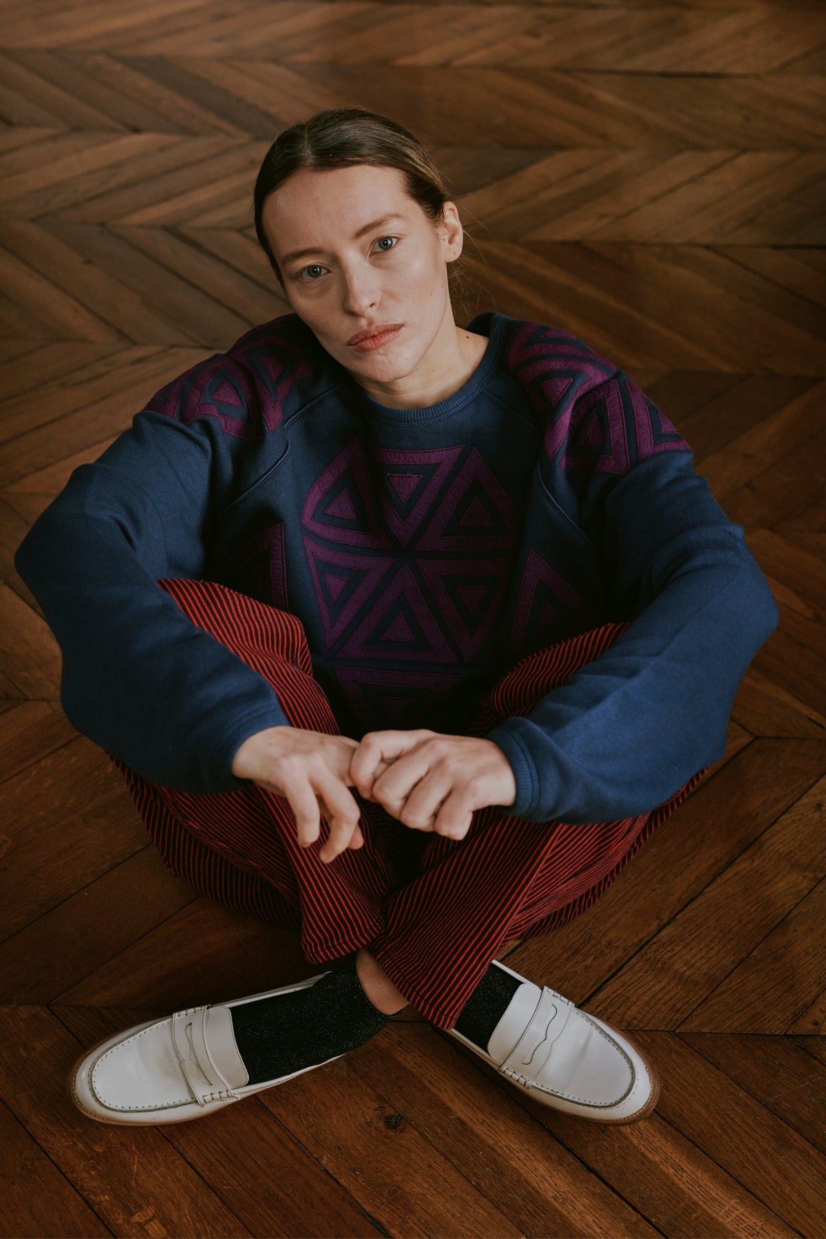 leon harper Sweat Shine Triangle Navy Réduction Vêtements