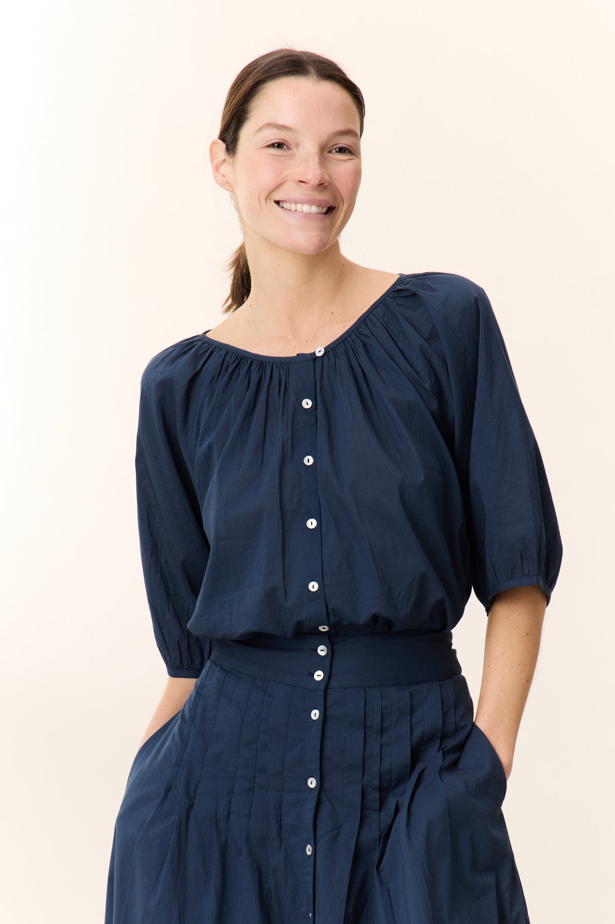dress shirt sleeve pleats Hand Pleated Shirt in Cerulean