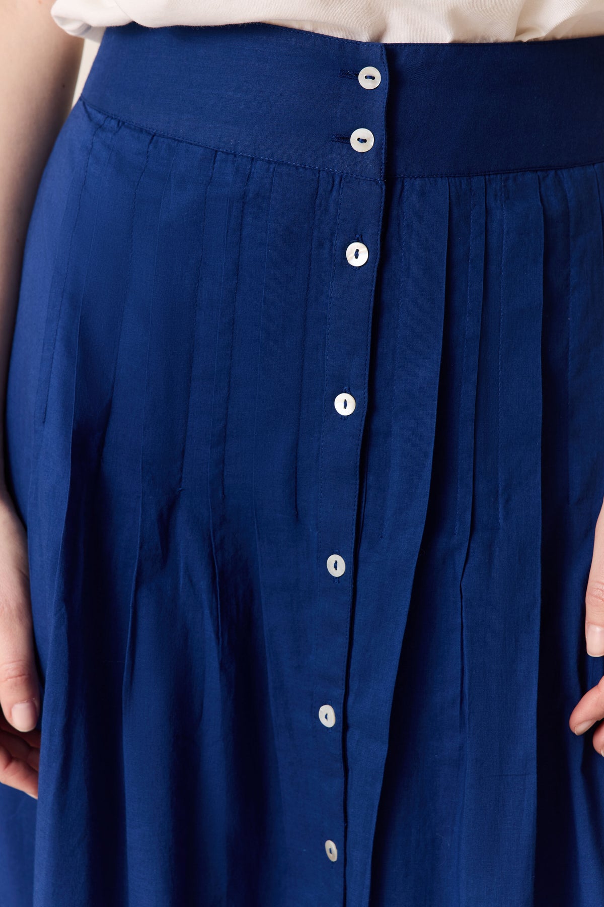 Jupe Longue Bleu Foncé Effet Lin À Cordons Ajustables À La Taille Jupe Longue Bleu Foncé Effet Lin À Cordons Ajustables À La Taille