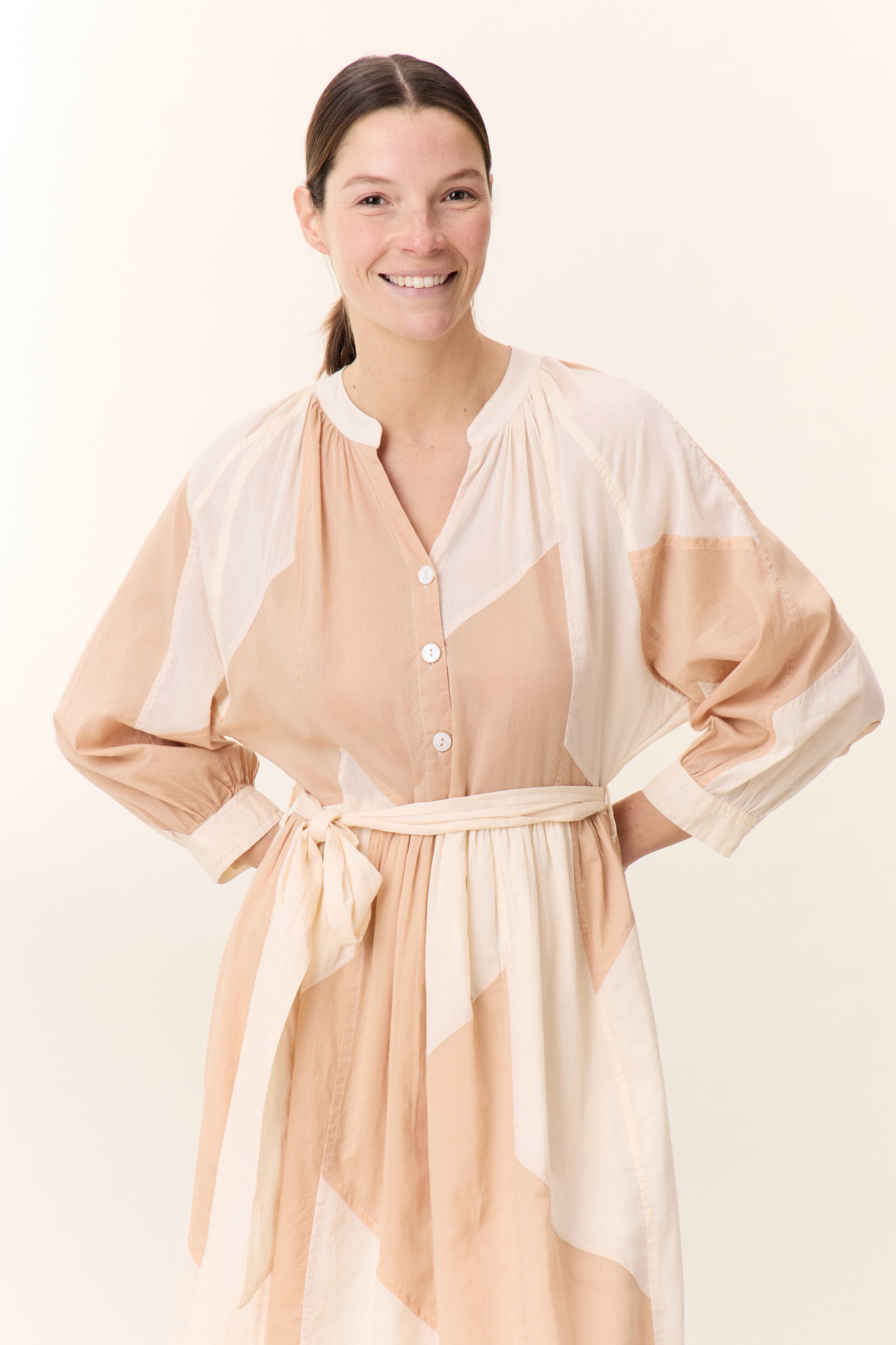 Robe Runa Patchwork Nude | Leon & Harper | Leon & Harper