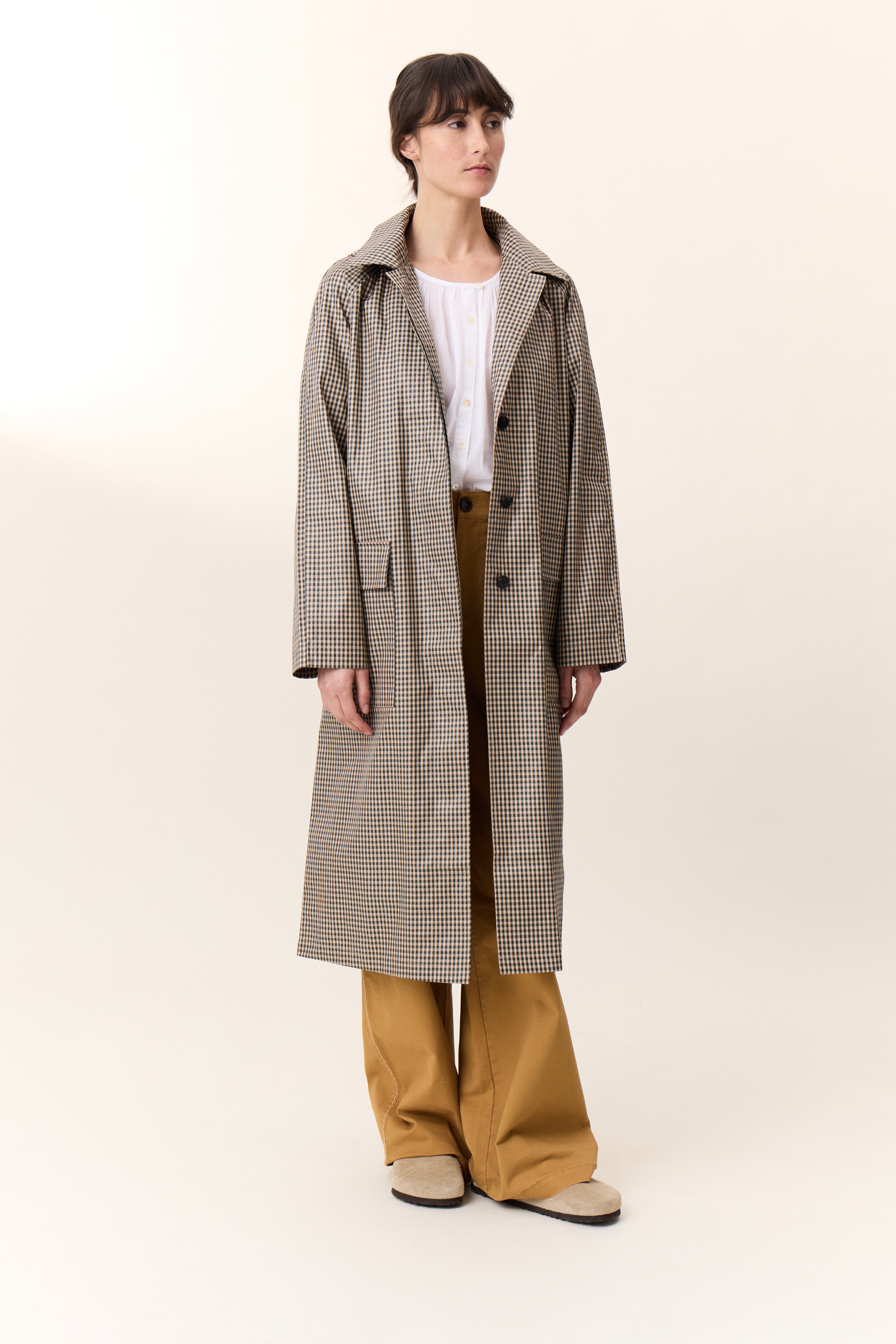 A-WENDE(オウェンド) Plaid Crop Trench coat 新品 Checkered Trench Coat Set with Black Top Online